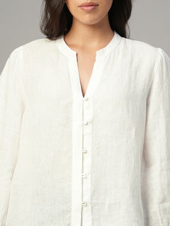 Women's White 100% Linen Regular Fit Blouse
