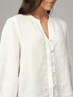 Women's White 100% Linen Regular Fit Blouse