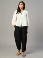 Women's White 100% Linen Regular Fit Blouse