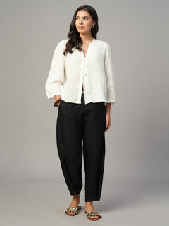 Women's White 100% Linen Regular Fit Blouse