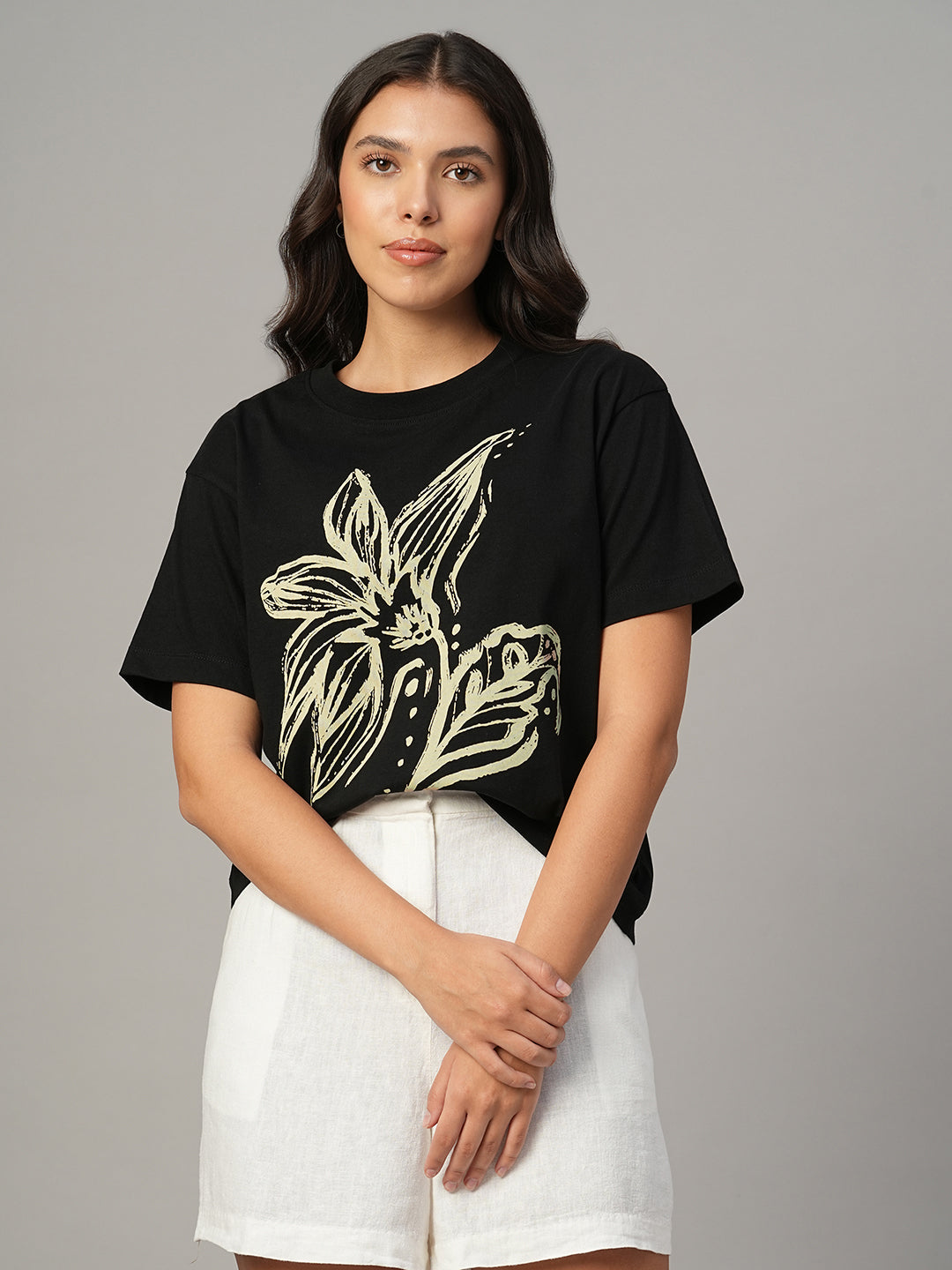 Women's Black 100% Organic Cotton Regular Fit Tshirt