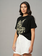 Women's Black 100% Organic Cotton Regular Fit Tshirt