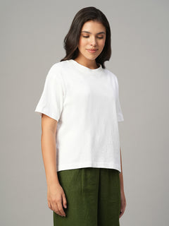 Women's White 100% Organic Cotton Regular Fit Tshirt