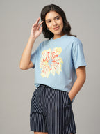 Women's Blue 100% Organic Cotton Regular Fit Tshirt