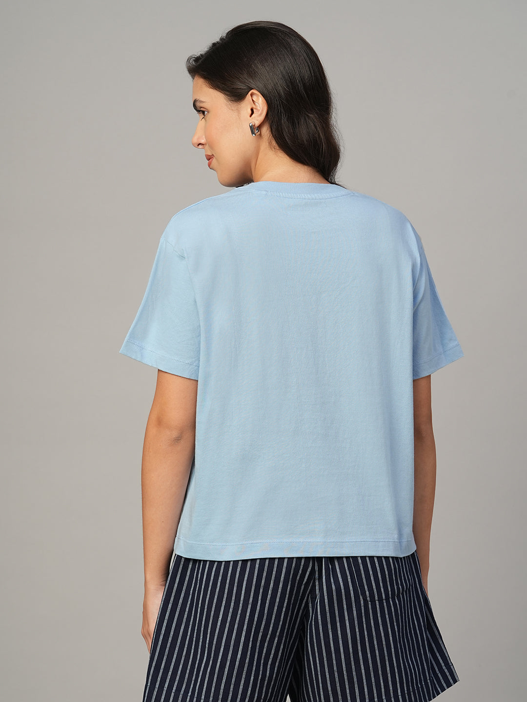 Women's Blue 100% Organic Cotton Regular Fit Tshirt