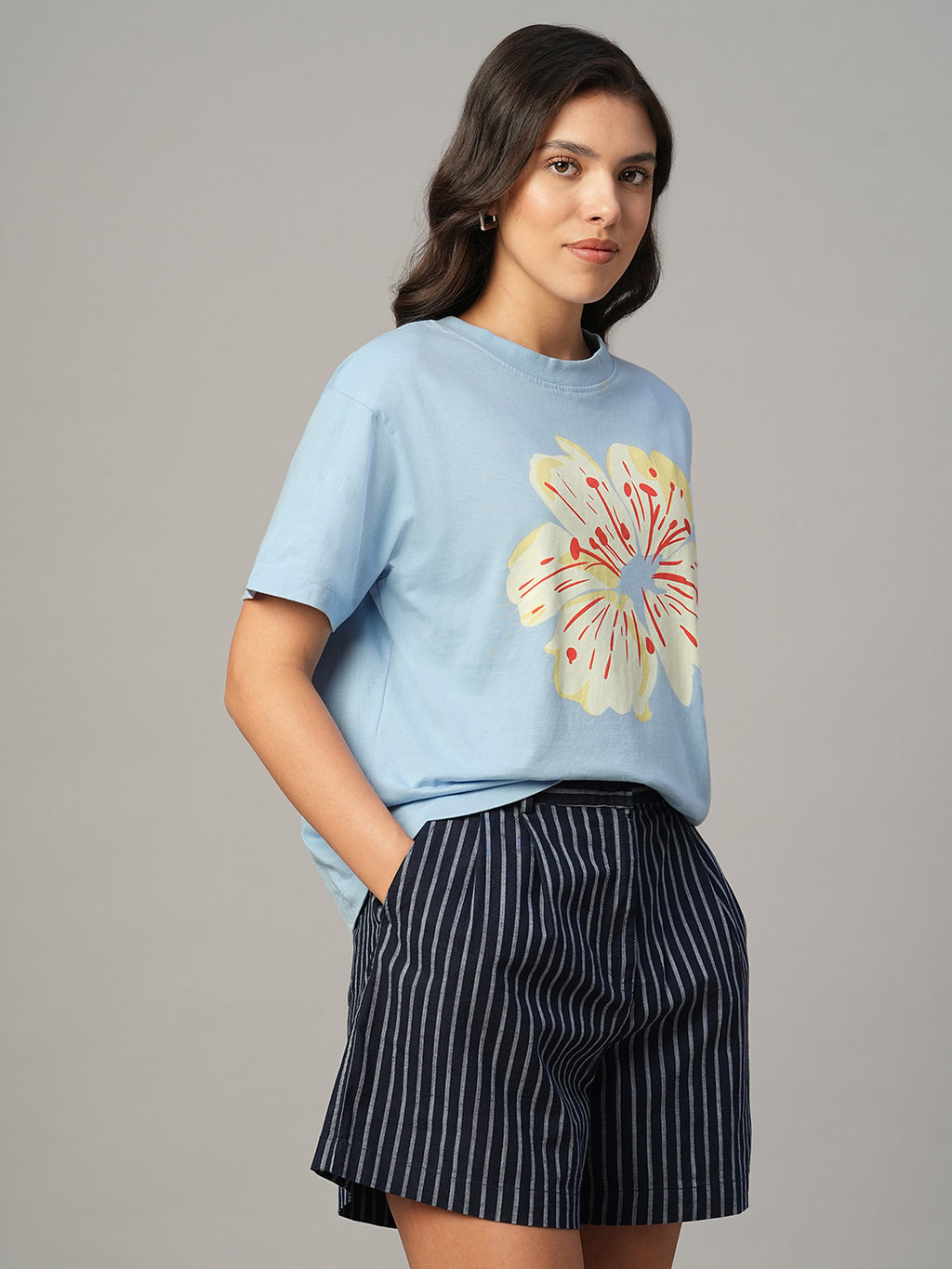Women's Blue 100% Organic Cotton Regular Fit Tshirt