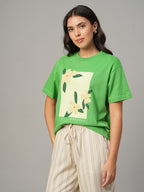 Women's Green 100% Organic Cotton Regular Fit Tshirt