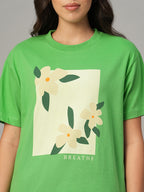 Women's Green 100% Organic Cotton Regular Fit Tshirt