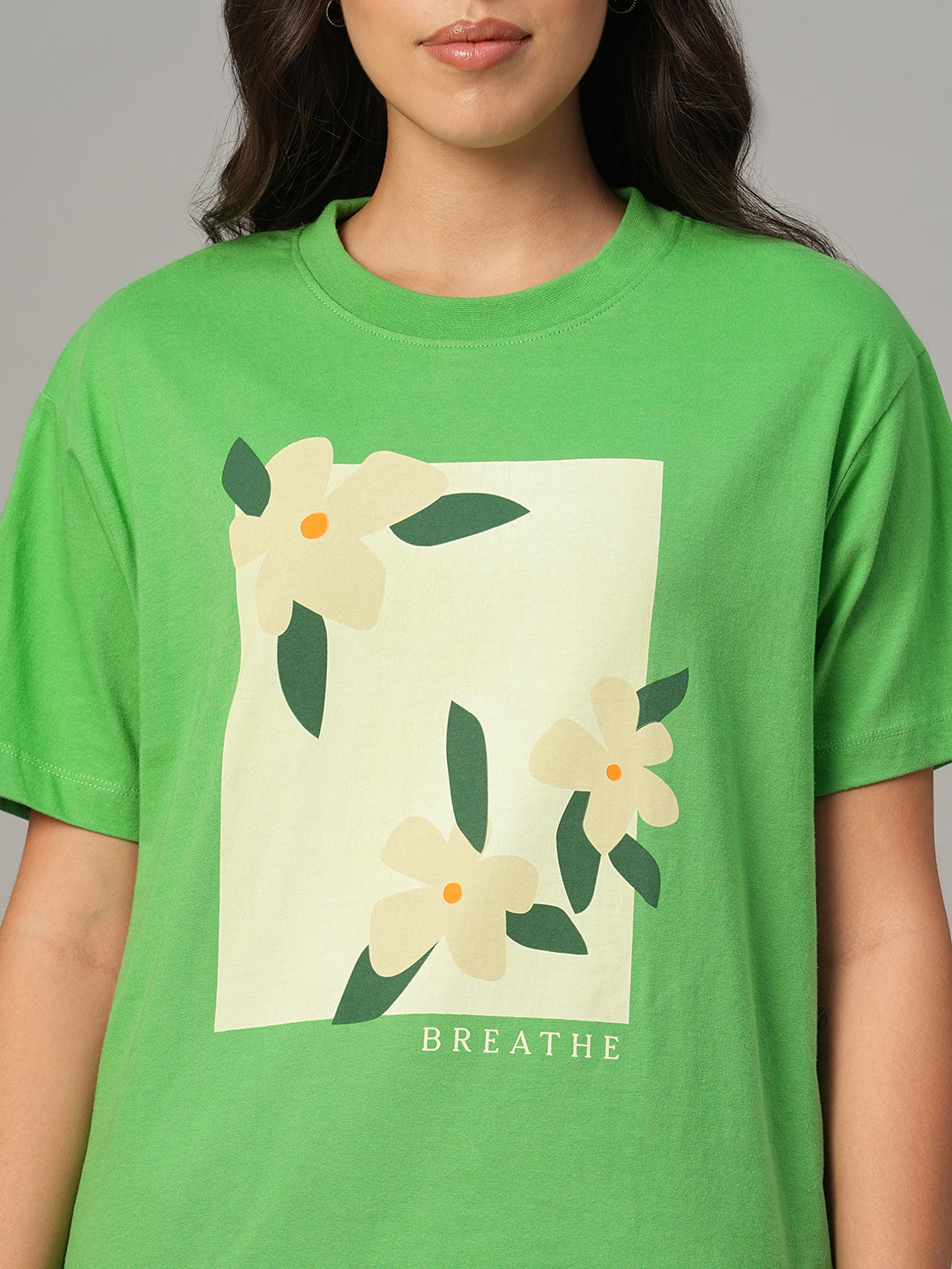Women's Green 100% Organic Cotton Regular Fit Tshirt
