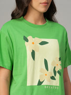 Women's Green 100% Organic Cotton Regular Fit Tshirt