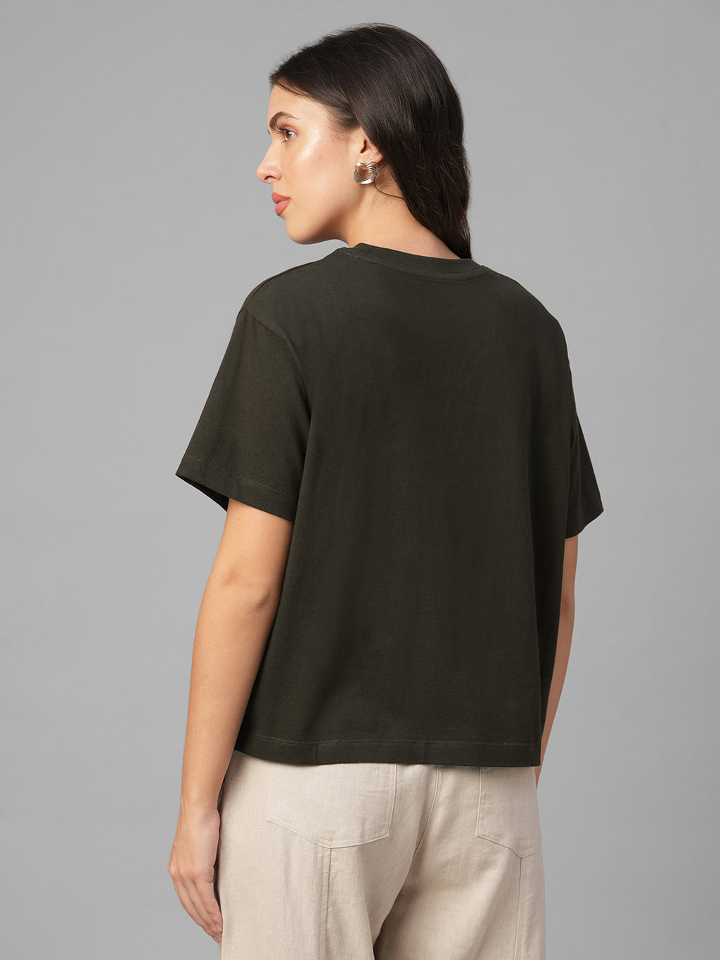 Women's Brown 100% Organic Cotton Regular Fit Tshirt