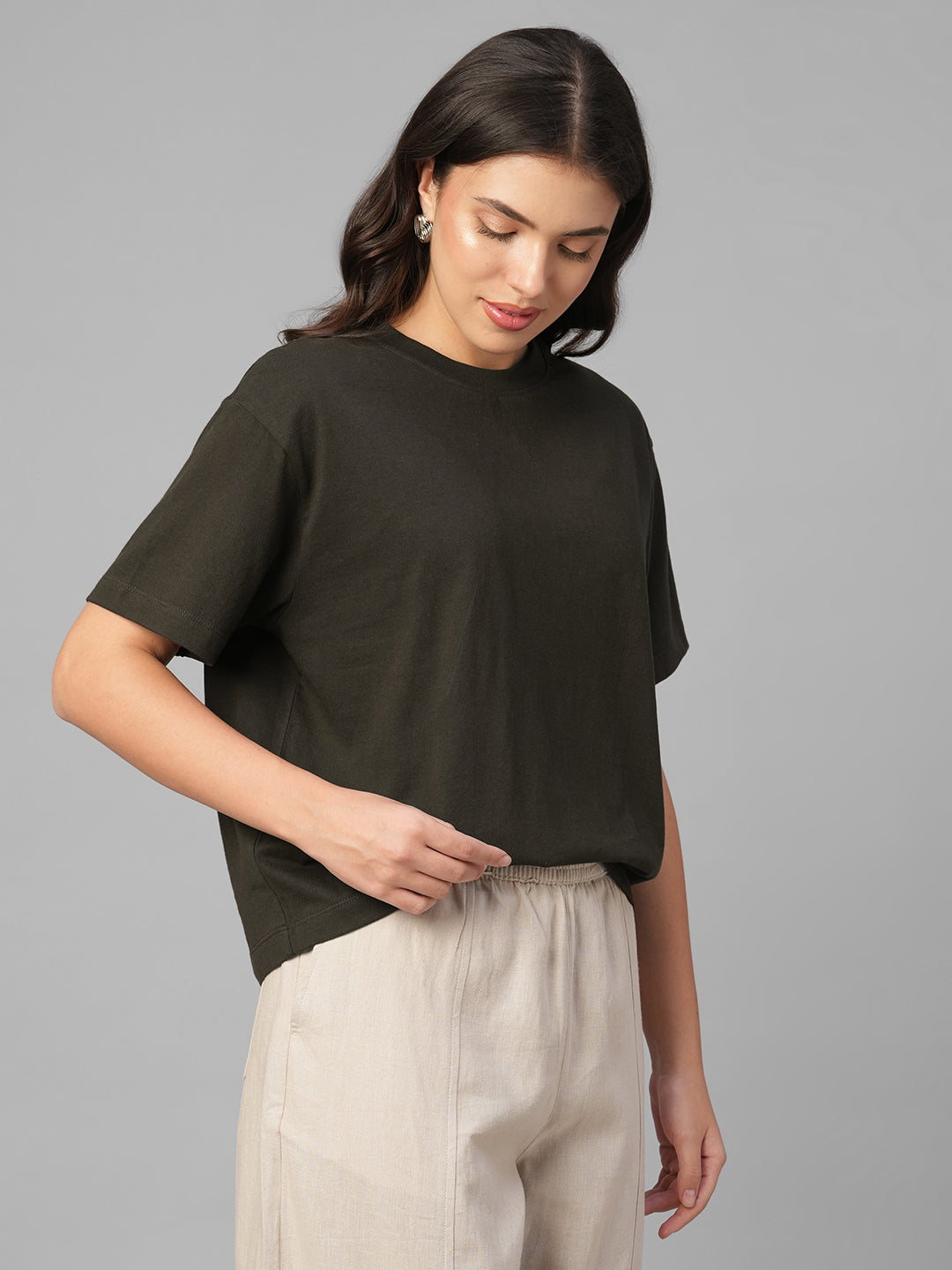 Women's Brown 100% Organic Cotton Regular Fit Tshirt