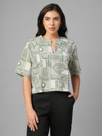 Women's Green Linen Cotton Regular Fit Blouse