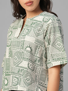Women's Green Linen Cotton Regular Fit Blouse