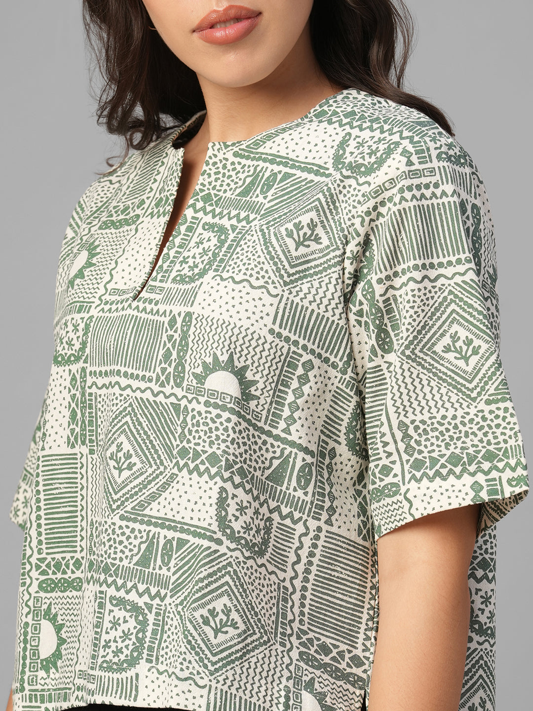 Women's Green Linen Cotton Regular Fit Blouse