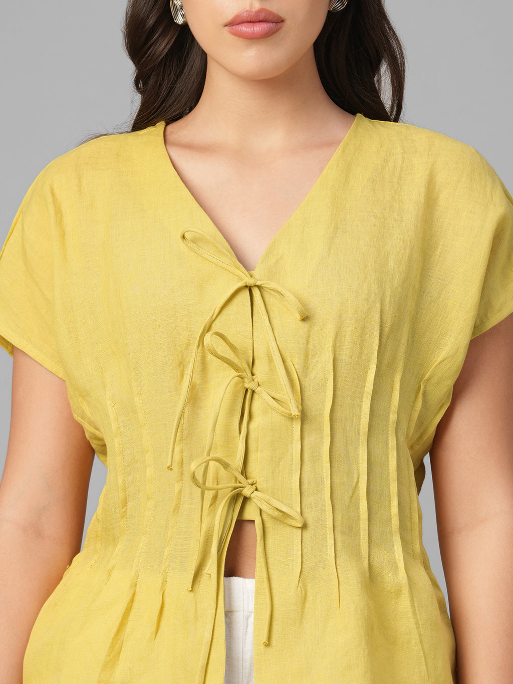Women's Mustard 100% Linen Regular Fit Blouse