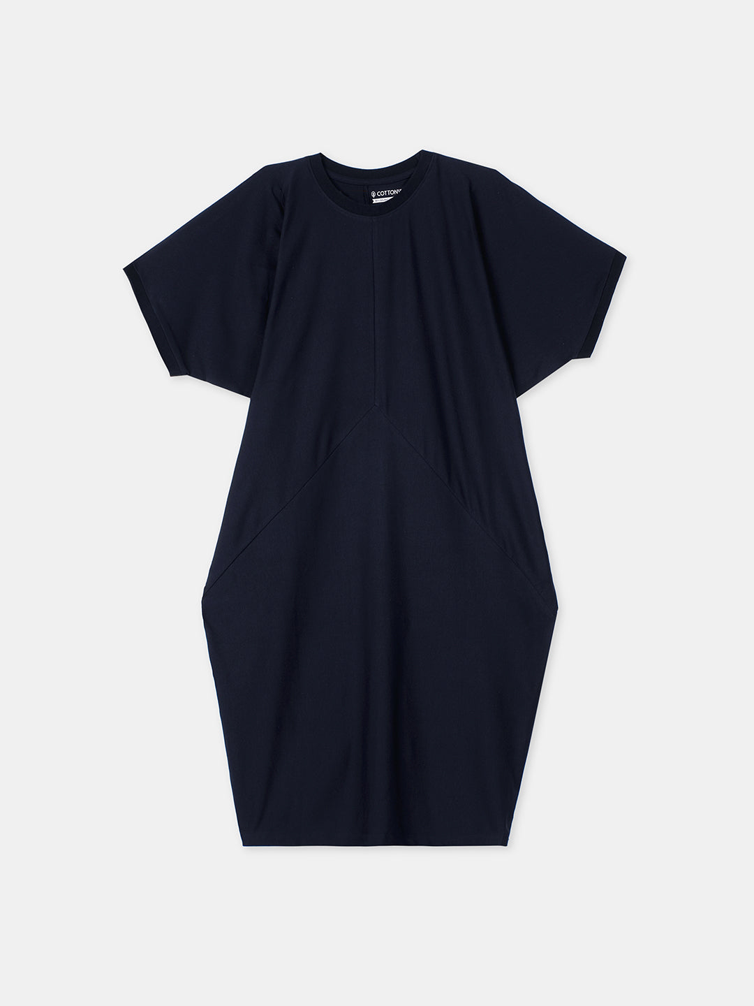Women's Navy Cotton Elastane Boxy Fit Knit Dress
