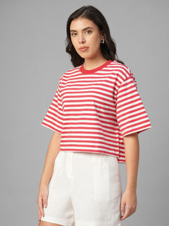 Women's Red 100% Organic Cotton Regular Fit Tshirt