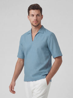 Men's Linen Cotton Regular Fit Shirt Blue