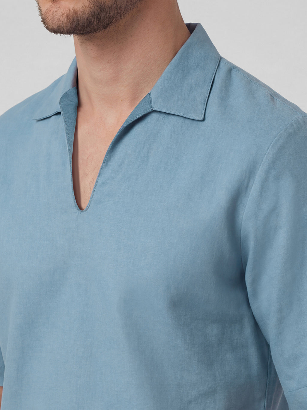 Men's Blue Linen Cotton Regular Fit Shirt