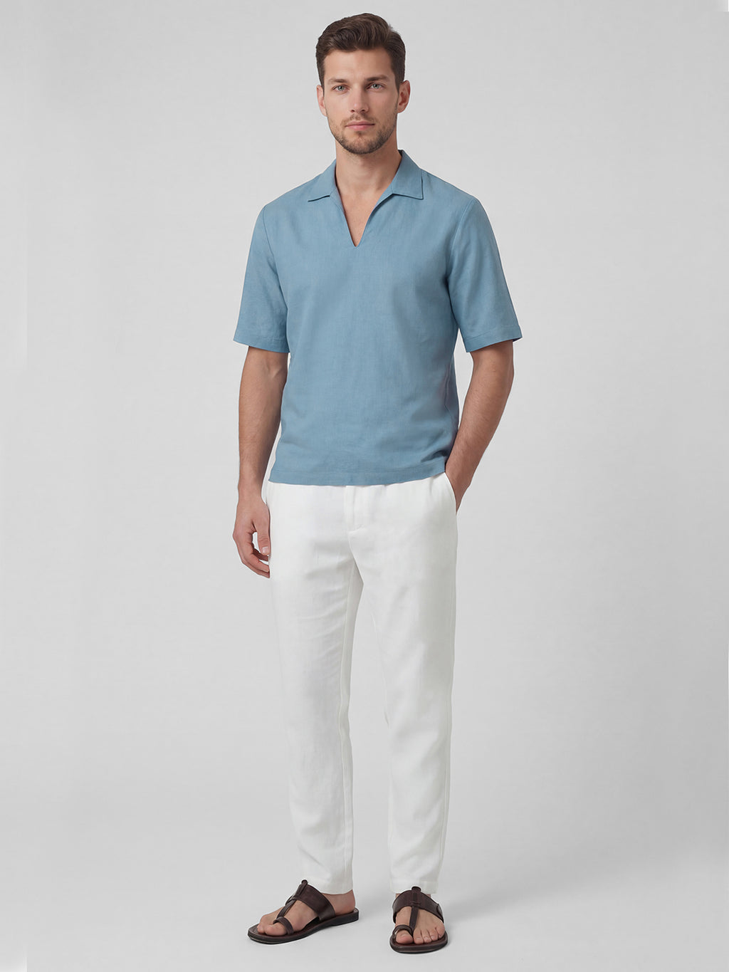 Men's Blue Linen Cotton Regular Fit Shirt
