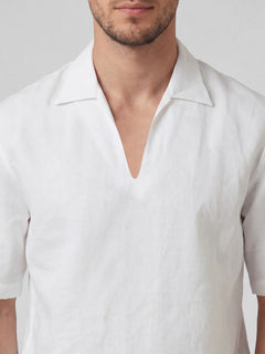 Men's Linen Cotton Regular Fit Pullover Shirt White