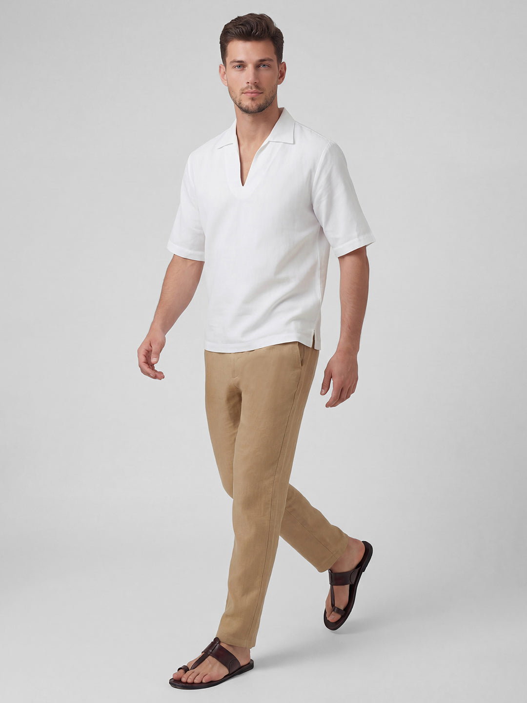 Men's White Linen Cotton Regular Fit Shirt