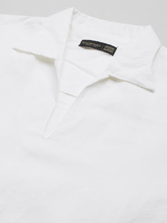 Men's Linen Cotton Regular Fit Pullover Shirt White