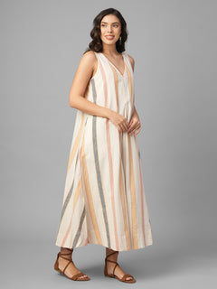 Women's Natural Linen Cotton Regular Fit Dress