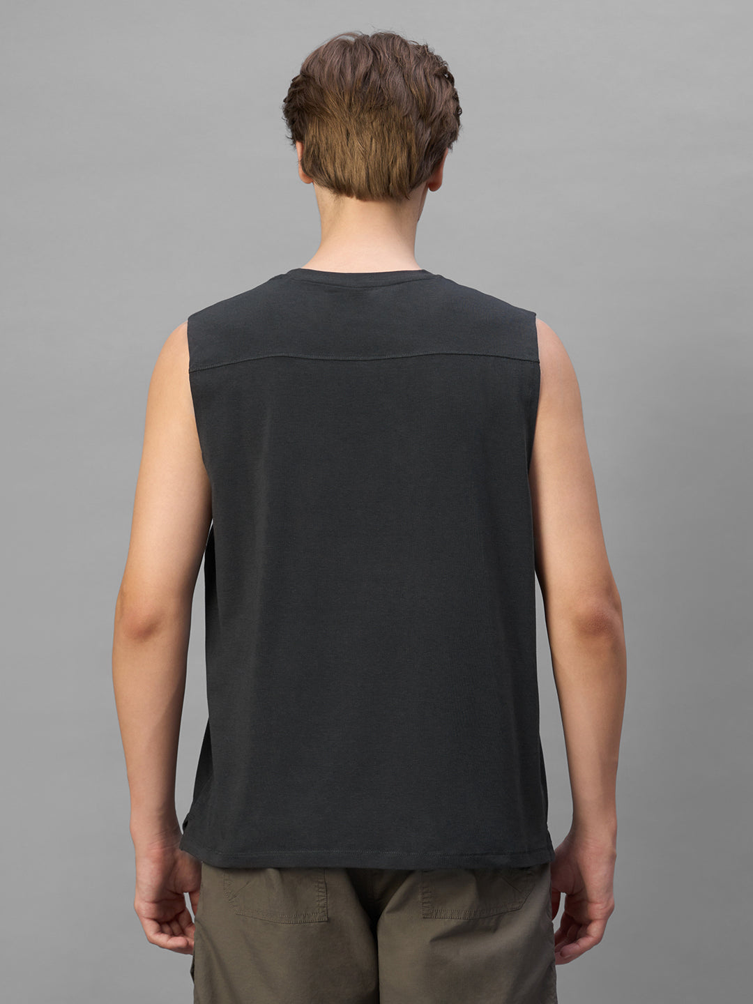 Men's Grey Cotton Bamboo Elastane Regular Fit Knit Vest