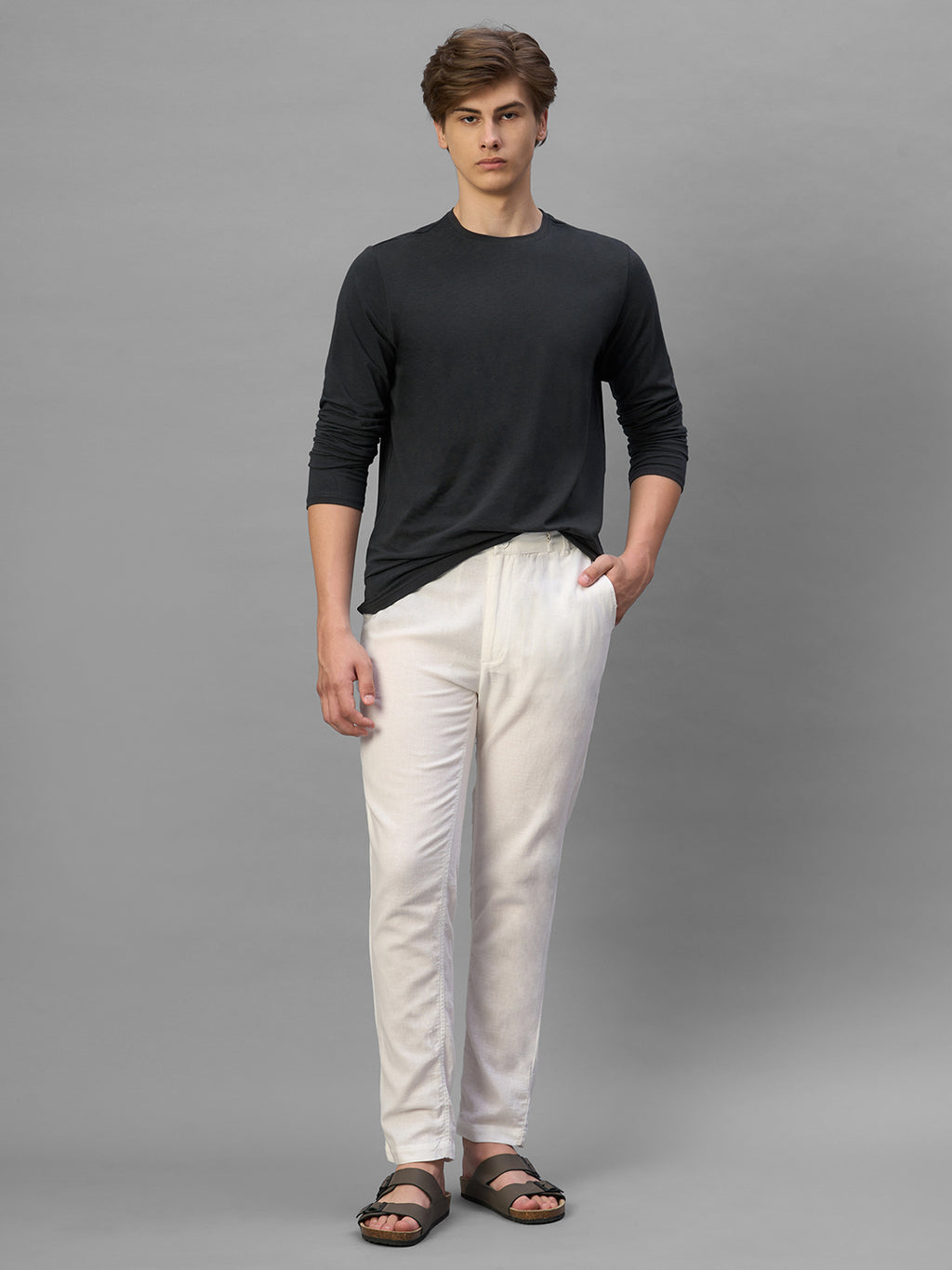 Men's Grey Cotton Bamboo Elastane Regular Fit Tshirt