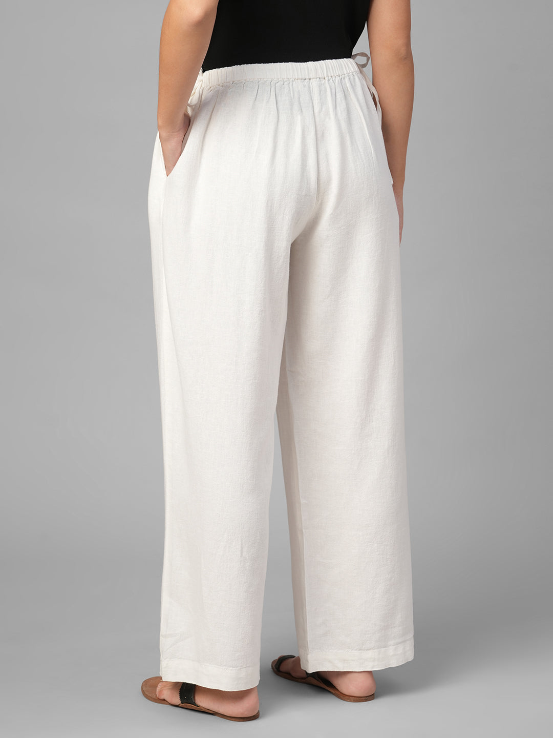 Women's White Linen Viscose Regular Fit Pant