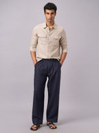 Men's Navy 100% Linen Loose Fit Pant