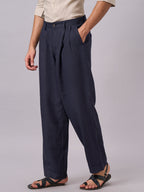 Men's Navy 100% Linen Loose Fit Pant