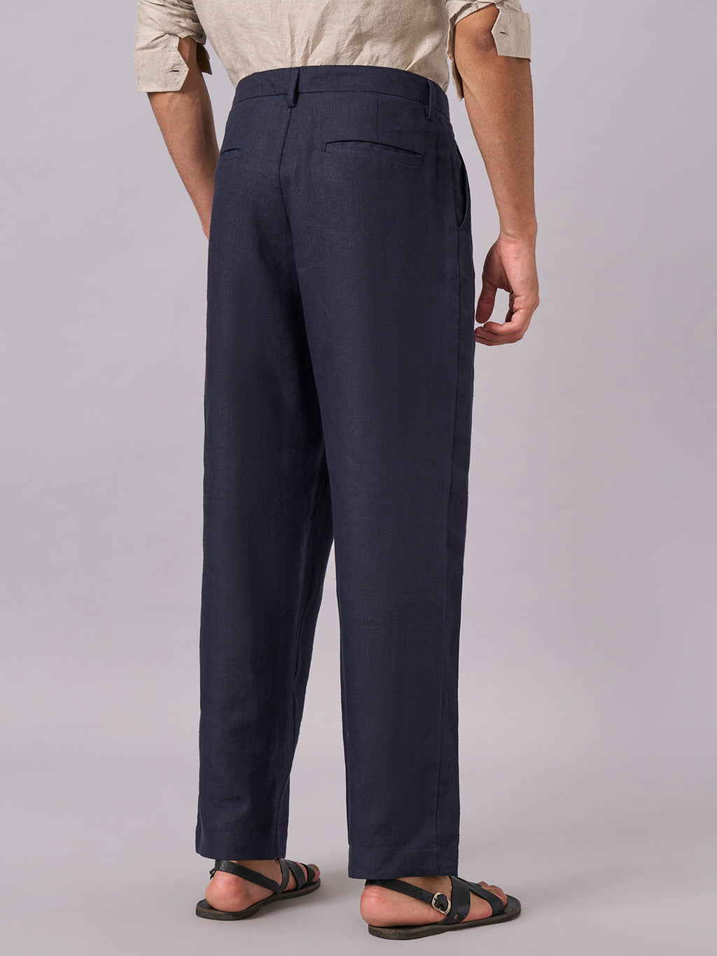 Men's Navy 100% Linen Loose Fit Pant