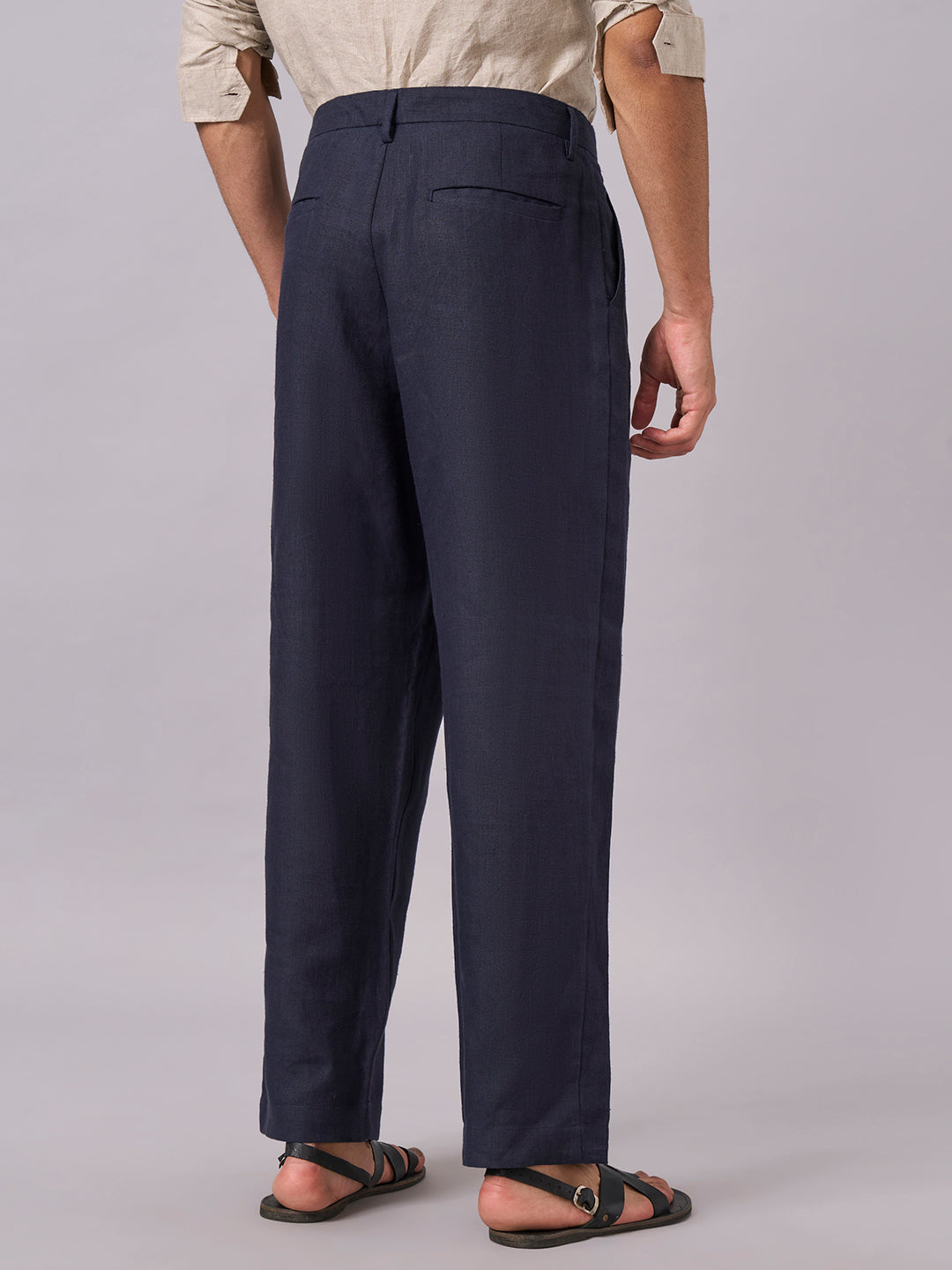 Men's Navy 100% Linen Loose Fit Pant