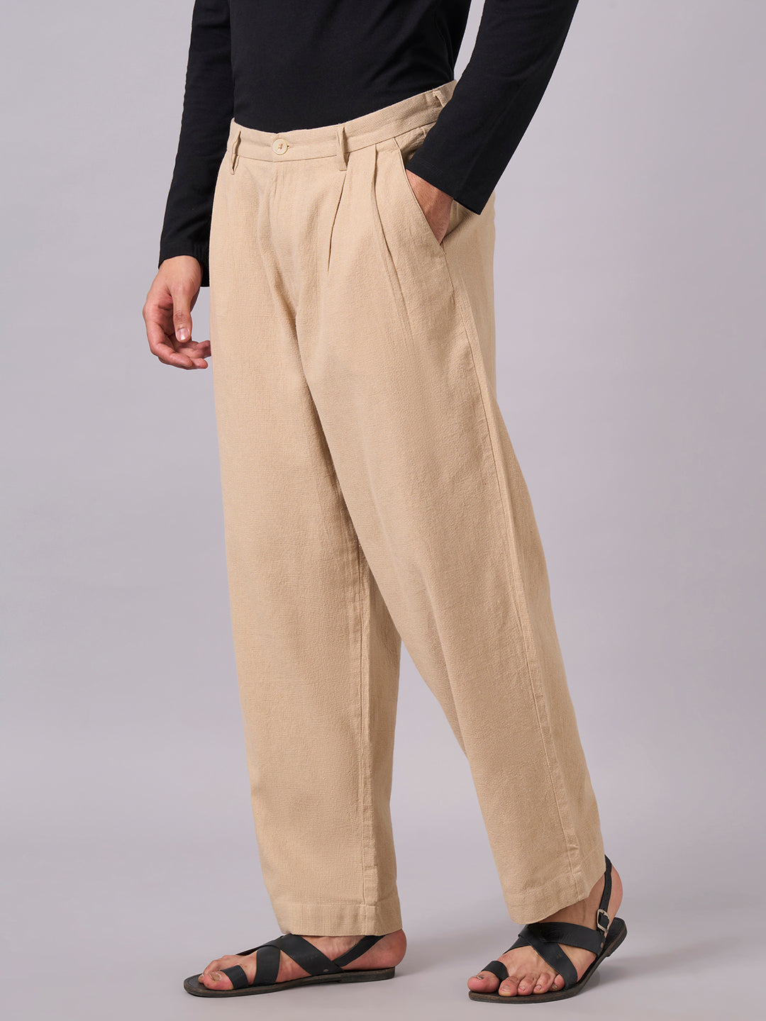 Men's Khaki 100% Cotton Loose Fit Pant