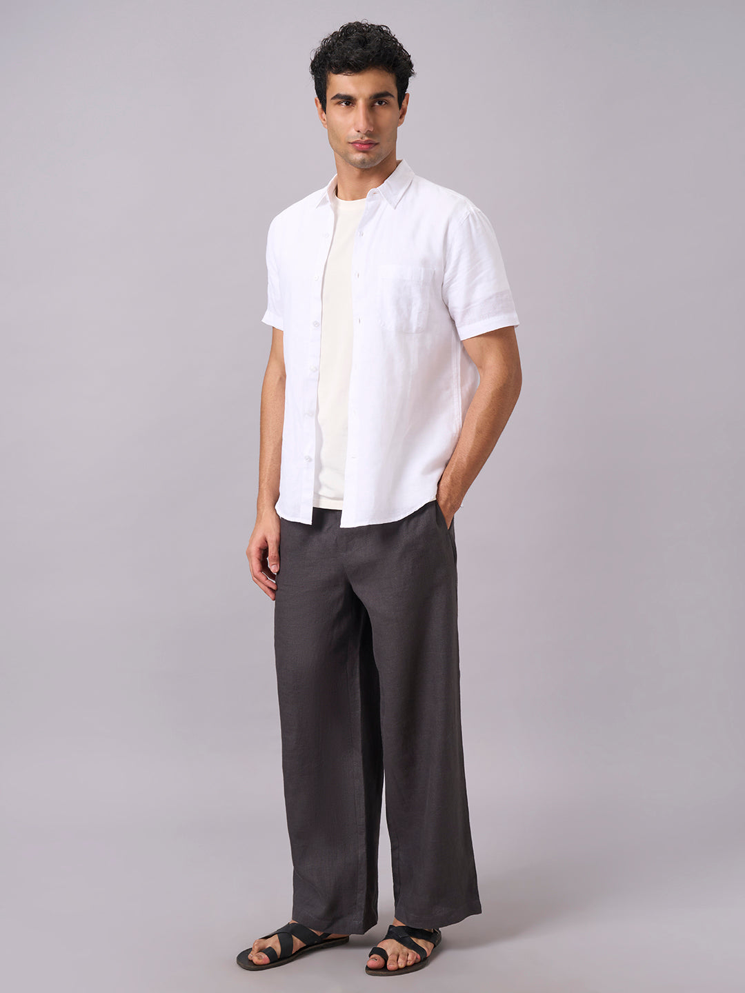 Men's Slate 100% Linen Loose Fit Pant