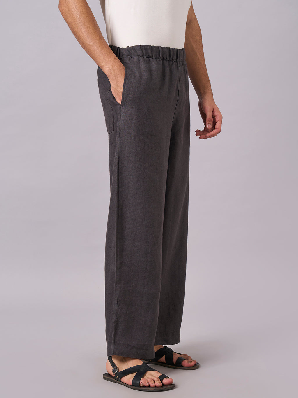 Men's Slate 100% Linen Loose Fit Pant