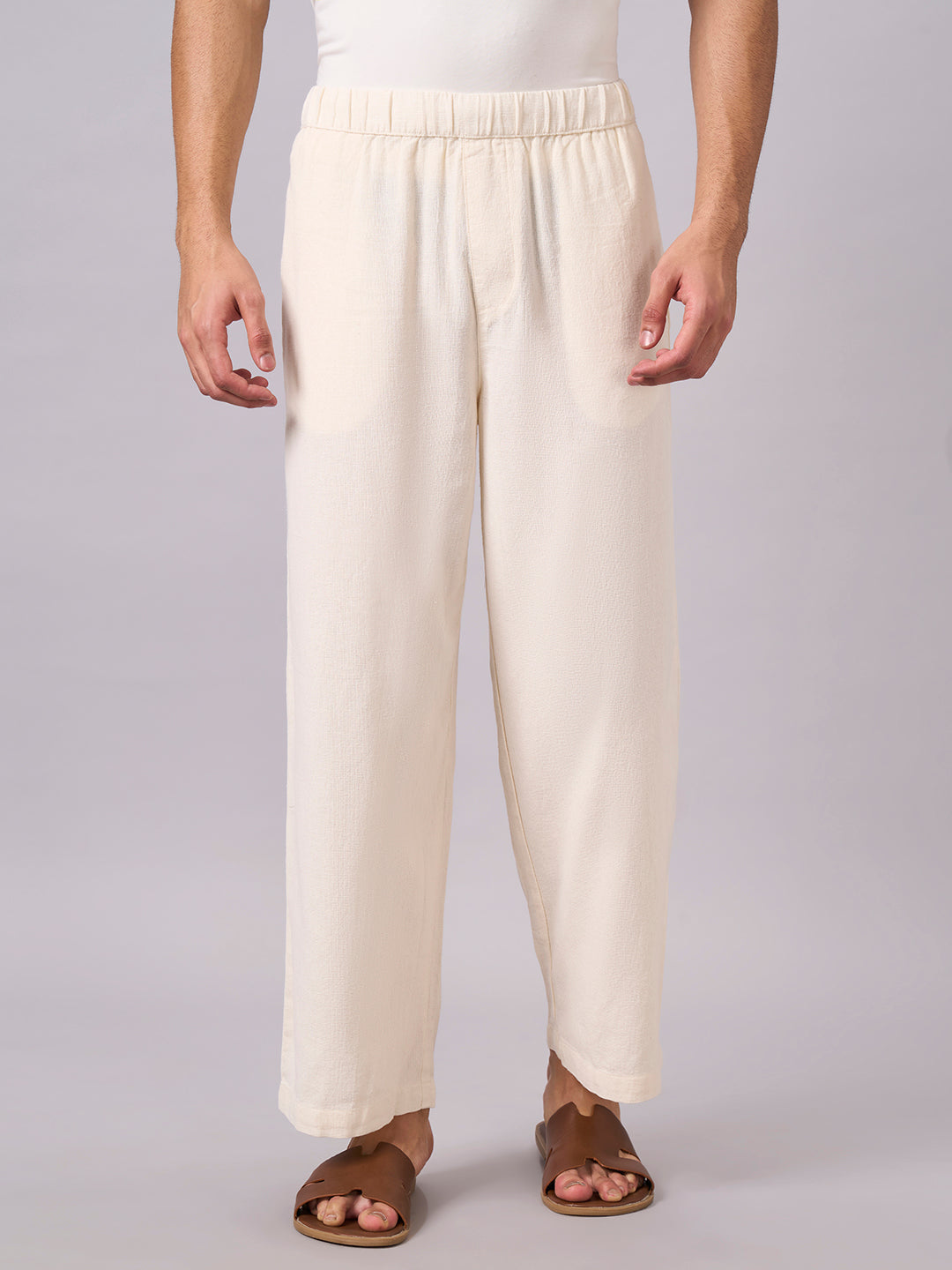 Men's Offwhite 100% Cotton Loose Fit Pant