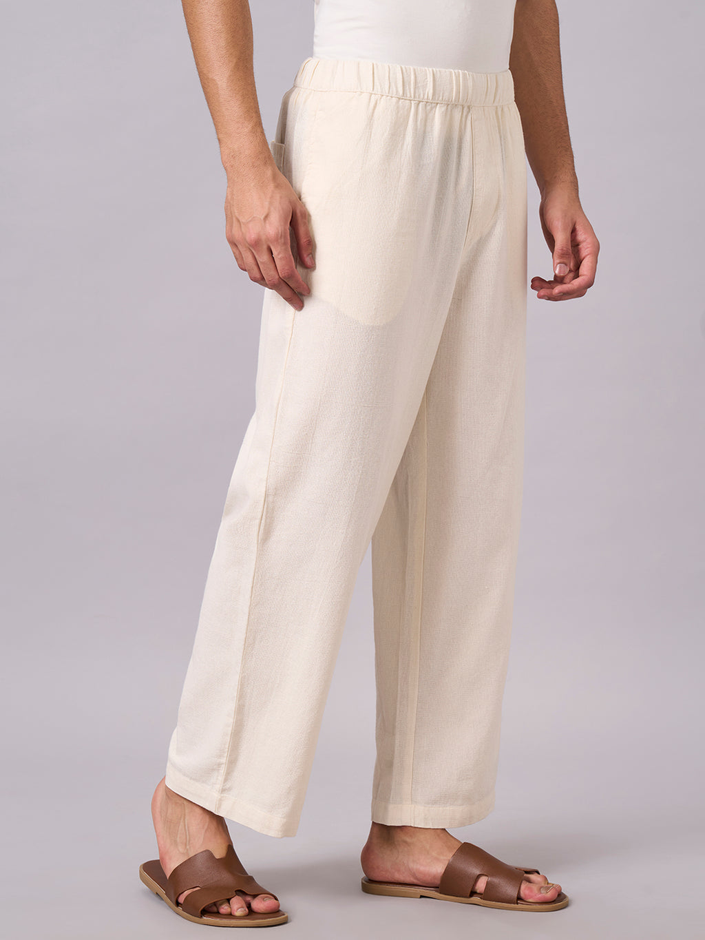 Men's Offwhite 100% Cotton Loose Fit Pant