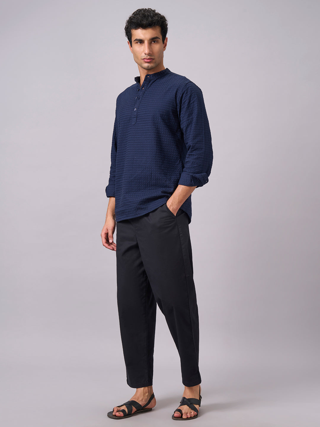 Men's Black Cotton Lycra Regular Fit Pant