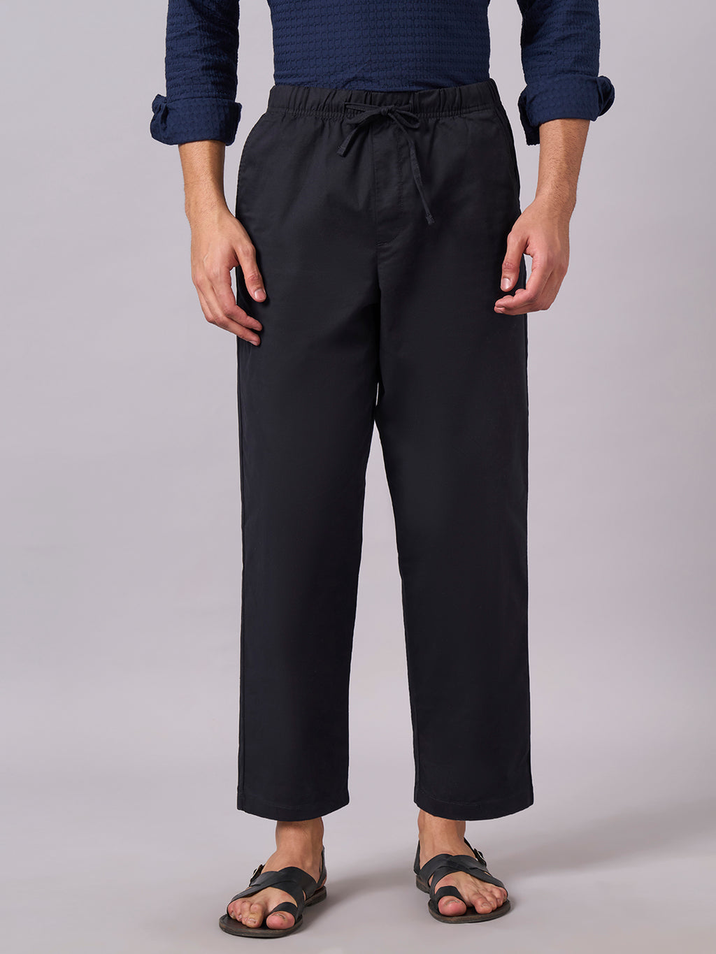Men's Black Cotton Lycra Regular Fit Pant