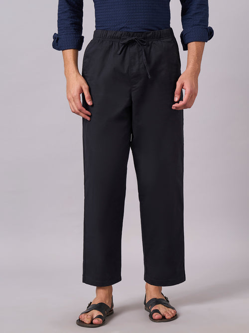 Men's Cotton Lycra Relaxed Fit Crop Pant Black