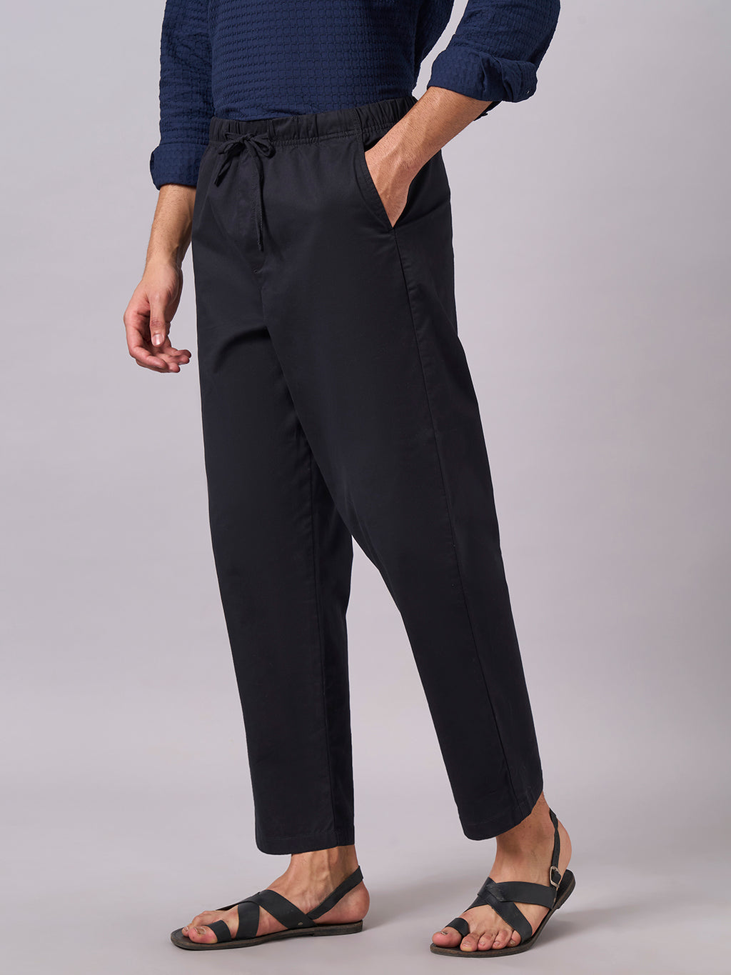 Men's Black Cotton Lycra Regular Fit Pant