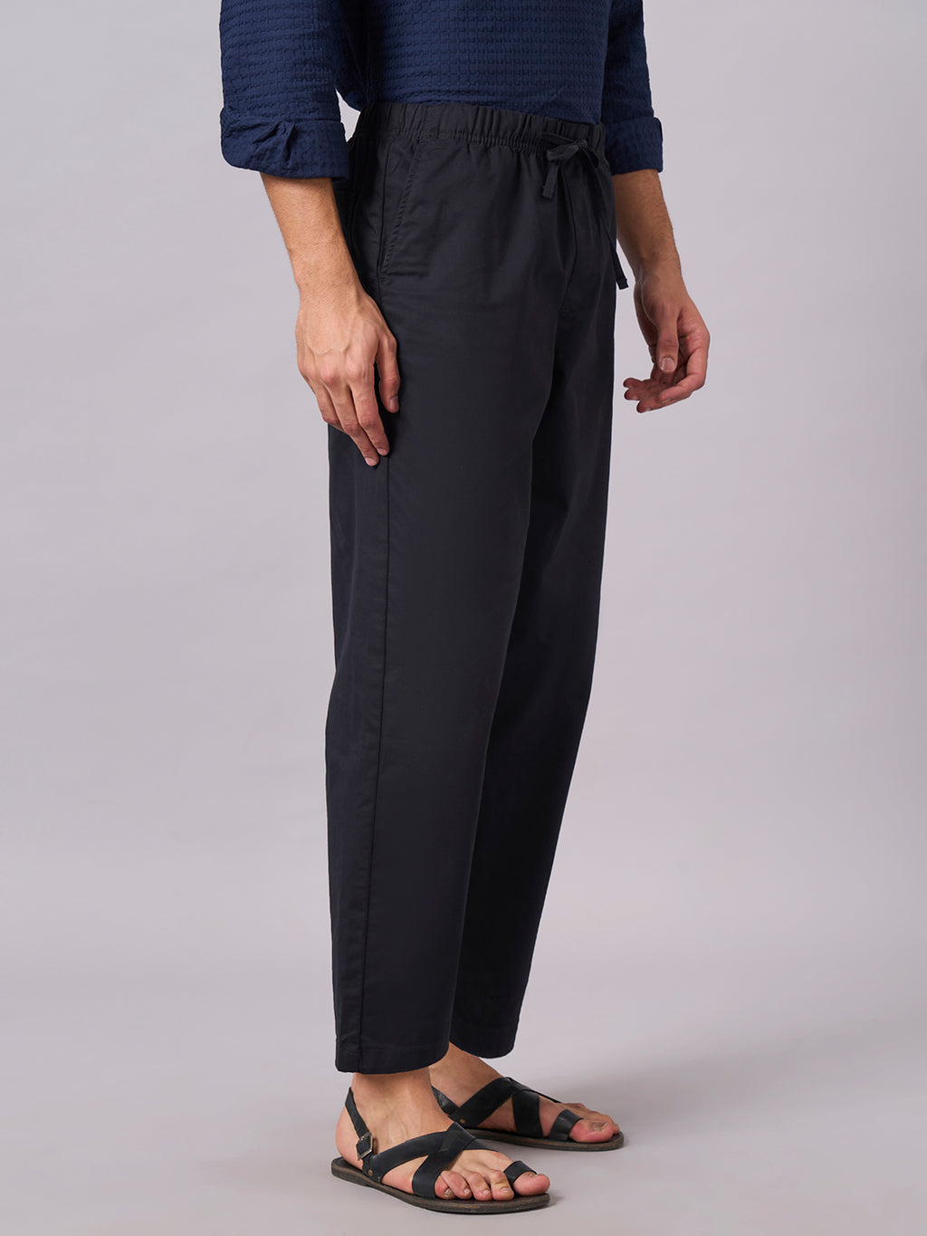 Men's Black Cotton Lycra Regular Fit Pant