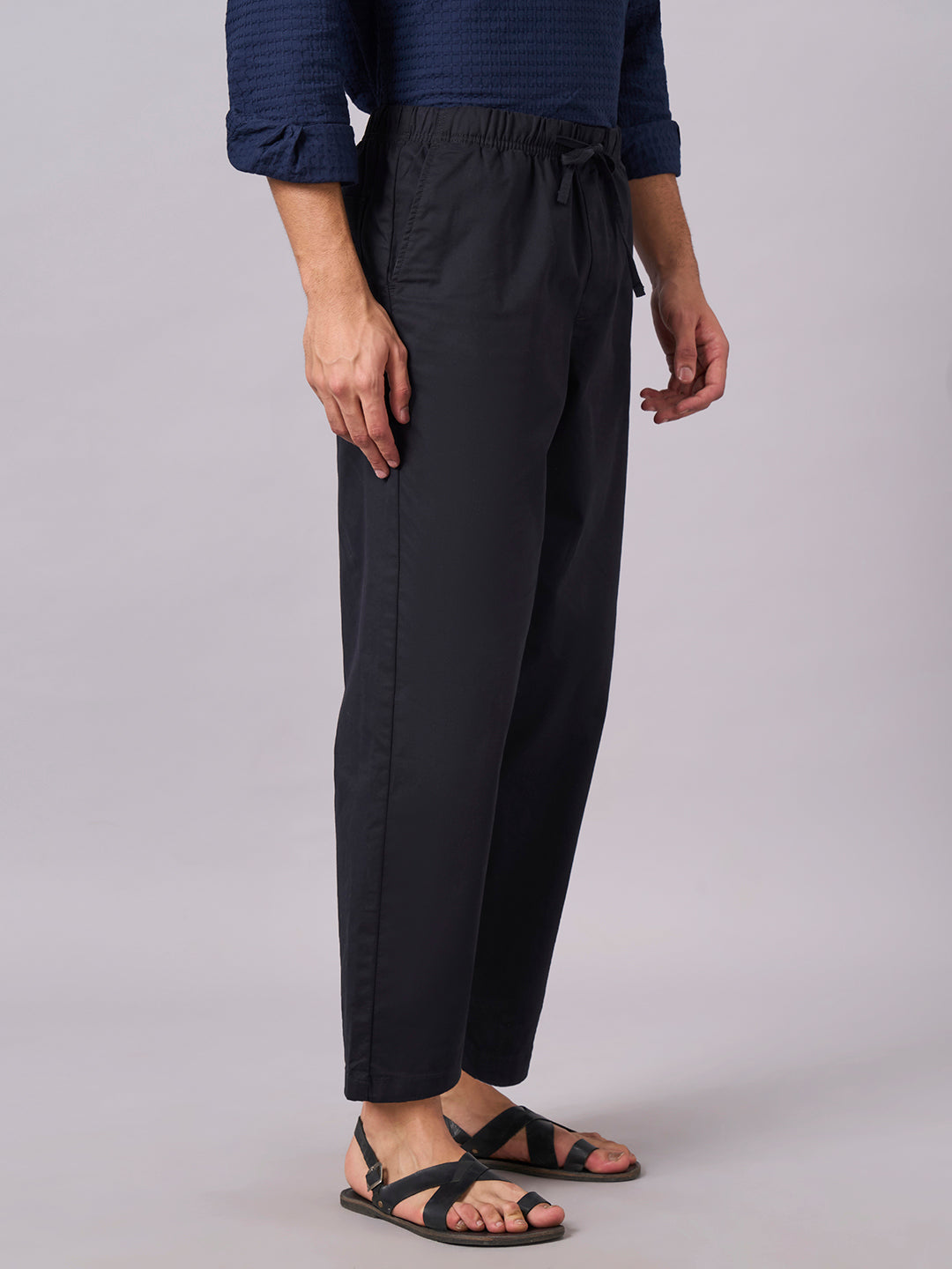 Men's Black Cotton Lycra Regular Fit Pant