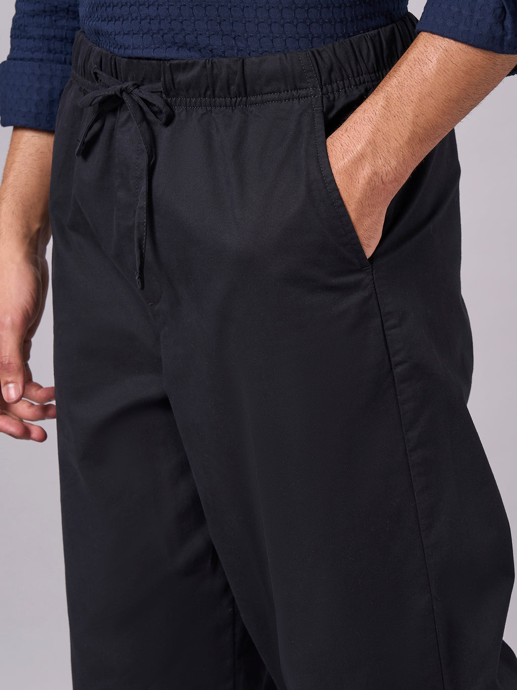 Men's Black Cotton Lycra Regular Fit Pant