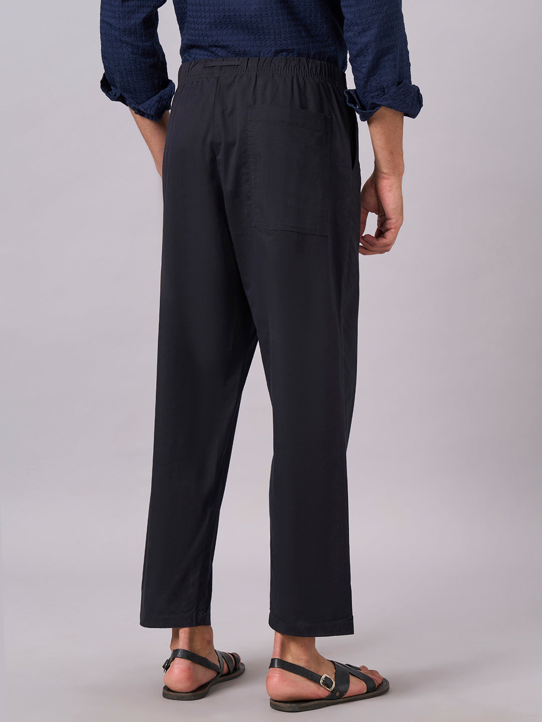 Men's Black Cotton Lycra Regular Fit Pant