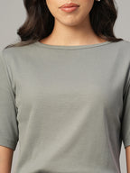Women's Grey Cotton Elastane Regular Fit Tshirt